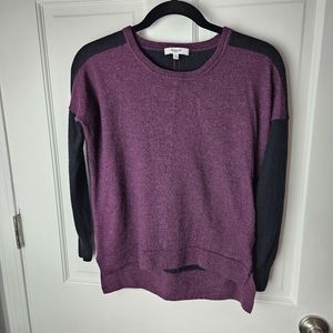 Madewell 100% Merino Wool Colorblock Sweater Size XS Purple Black Crewneck Knit